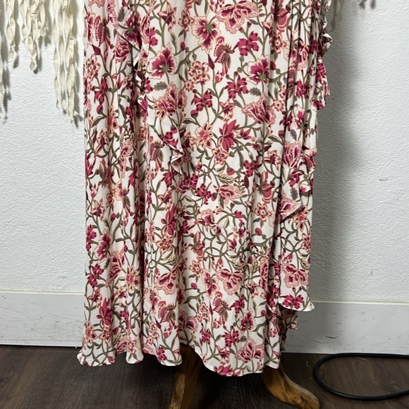 Sundance Pink Red Floral Ruffle Accent Sleeveless Midi Length Dress M - Picture 9 of 12